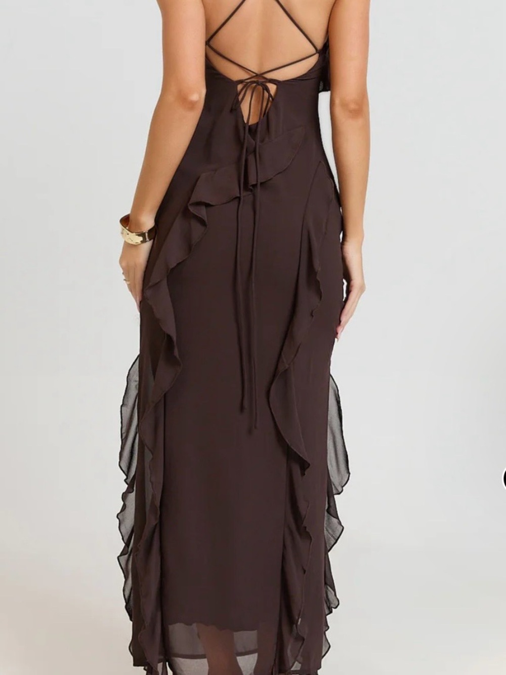 Showpo Brown Ruffled Midi Dress - Picture 3 of 3